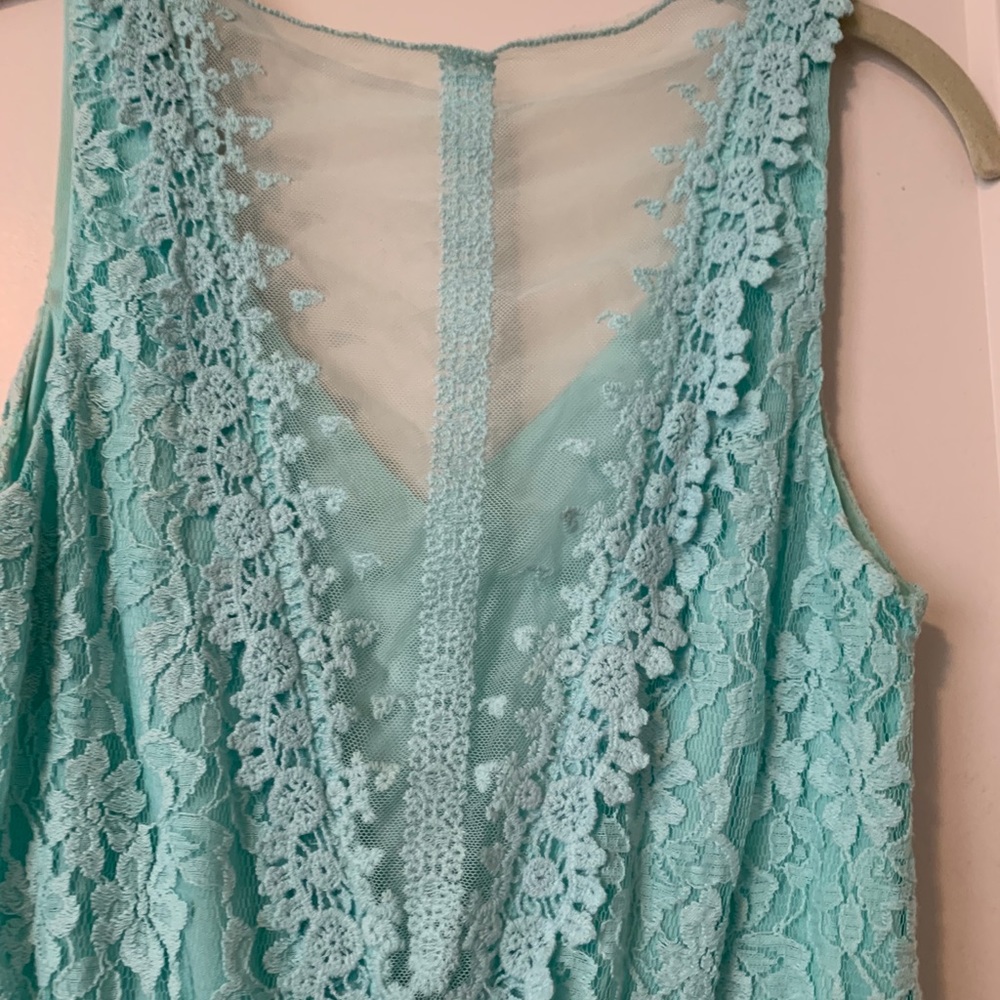 Illusion backless mint fit and flare dress
